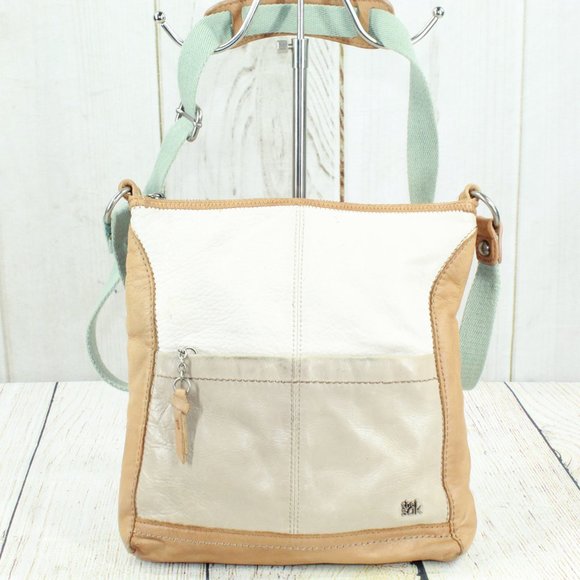 The Sak Women's Cream Tan Pebbled Leather Top Zip Messenger Crossbody Bag - Picture 2 of 13